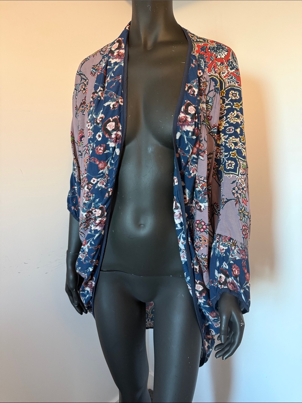 130. Mahila O/S Boho Floral Paisley Sheer Kimono Duster Cardigan